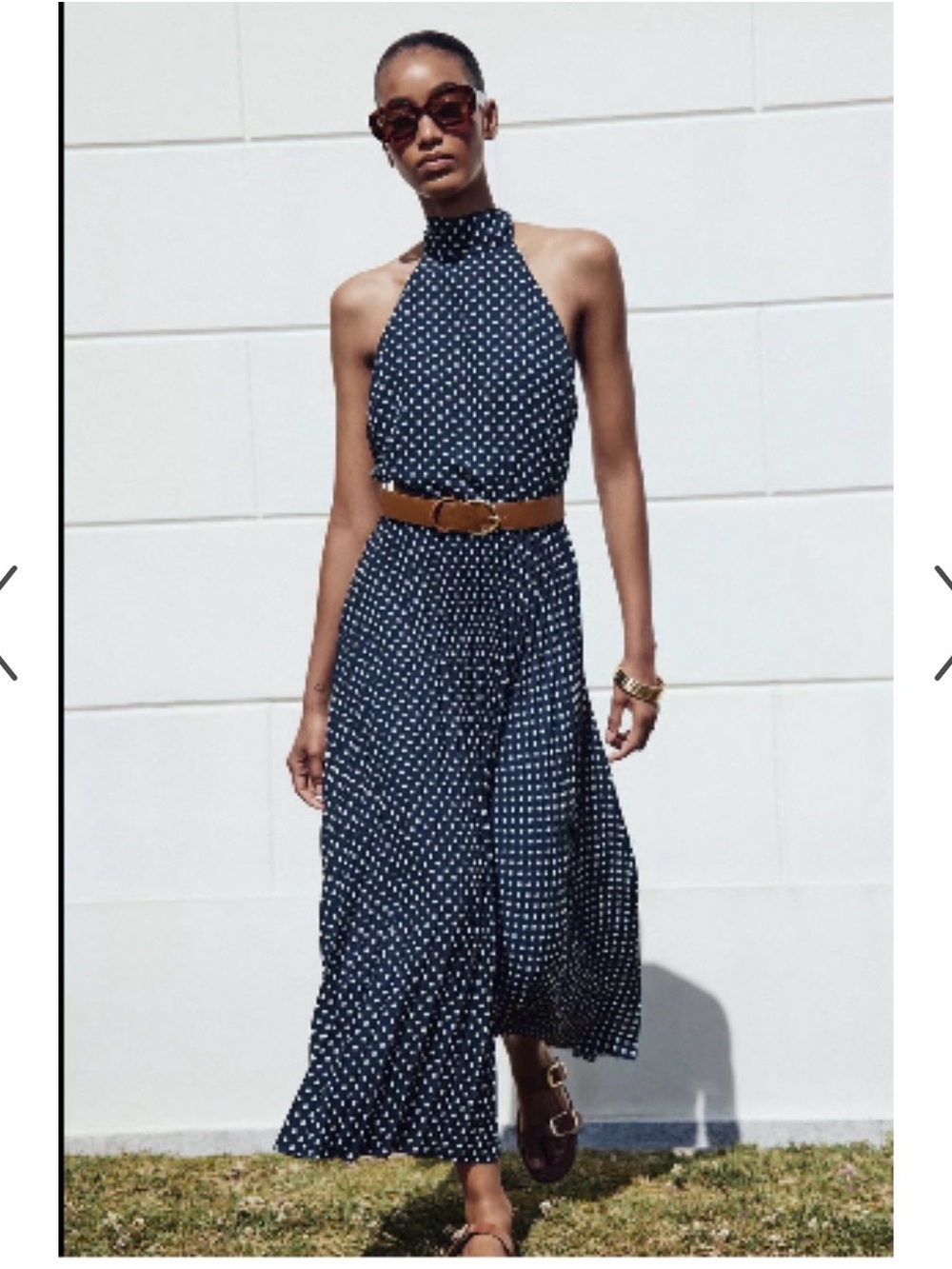 Zara Navy Polka Dot Halter Midi Dress